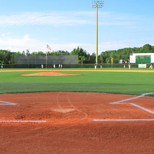 home image Baseball field with green grass and blue sky