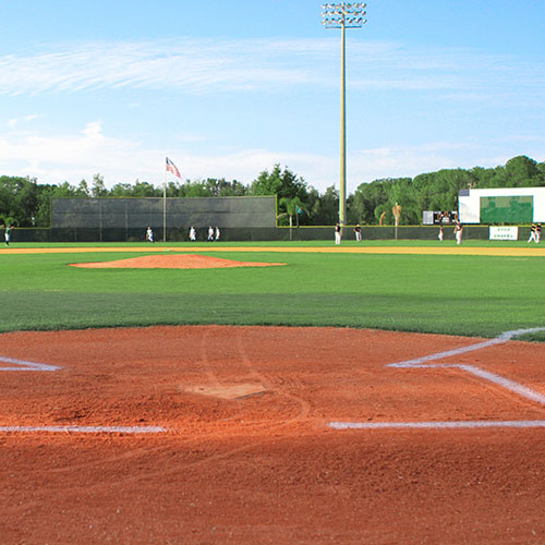 home image Baseball field with green grass and blue sky